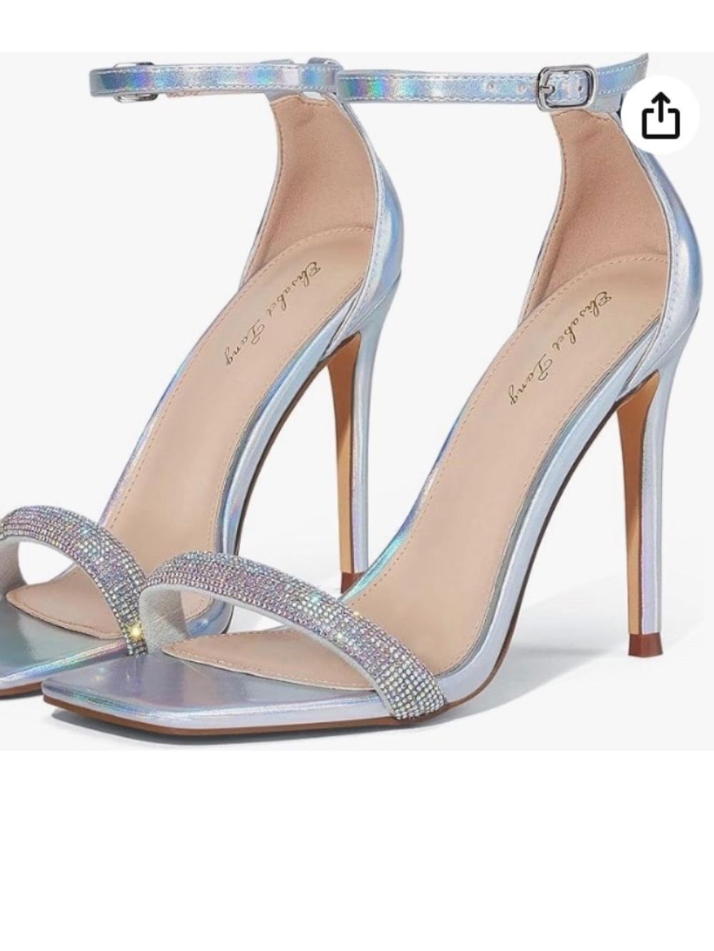 Women's Rhinestone Stiletto Square Open Toe Ankle Strap High Heels Size 9.5